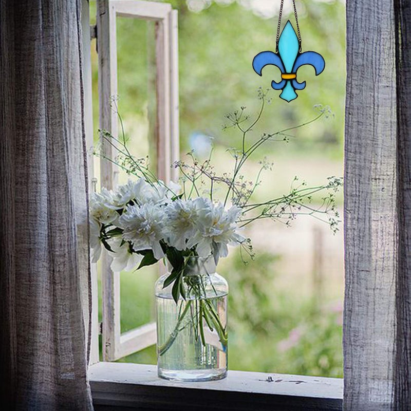 HAOSUM Fleur De Lis Decor Stained Glass Window Hangings,Handmade Housewarming Gifts for New House, Fleur De Lis Decoration Birthday Gift for Men,Christmas Decortion Gifts for Women - Image 2